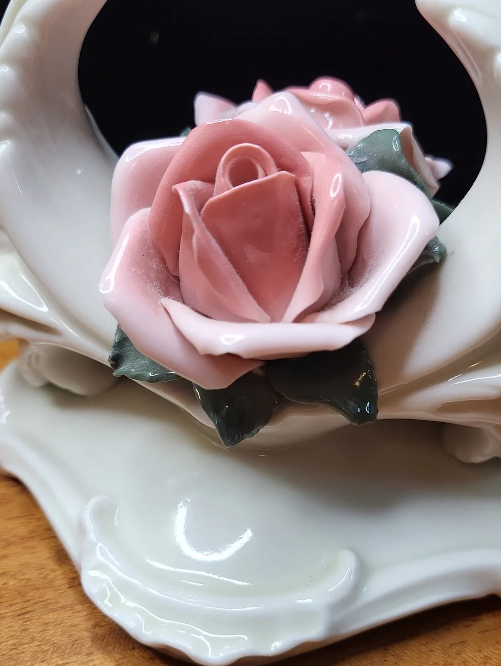 Porcelain Double Candle Holder with Pink Rose Accent